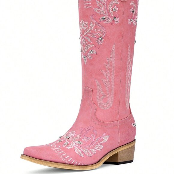 Pink Chic Women's Knee High Glitter Cowboy Boots - Picture 3 of 4